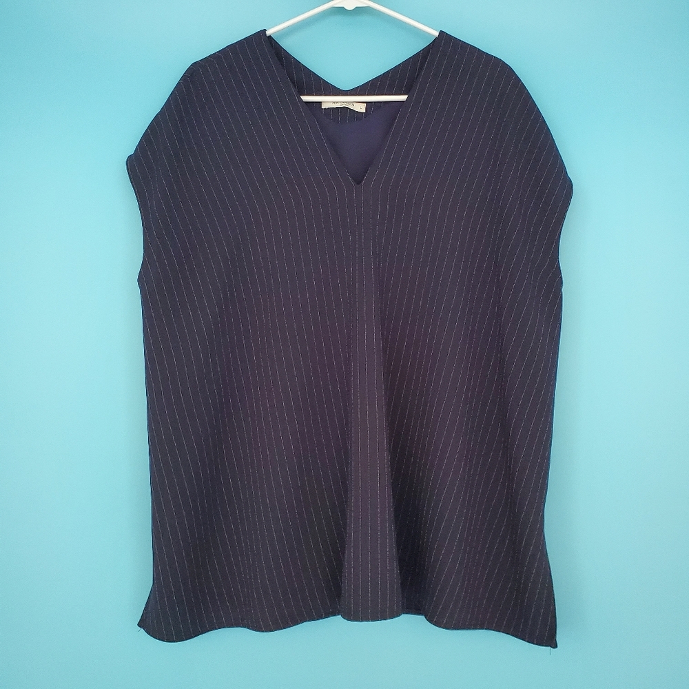 MM Lafleur Navy Pinstripe V-Neck Blouse